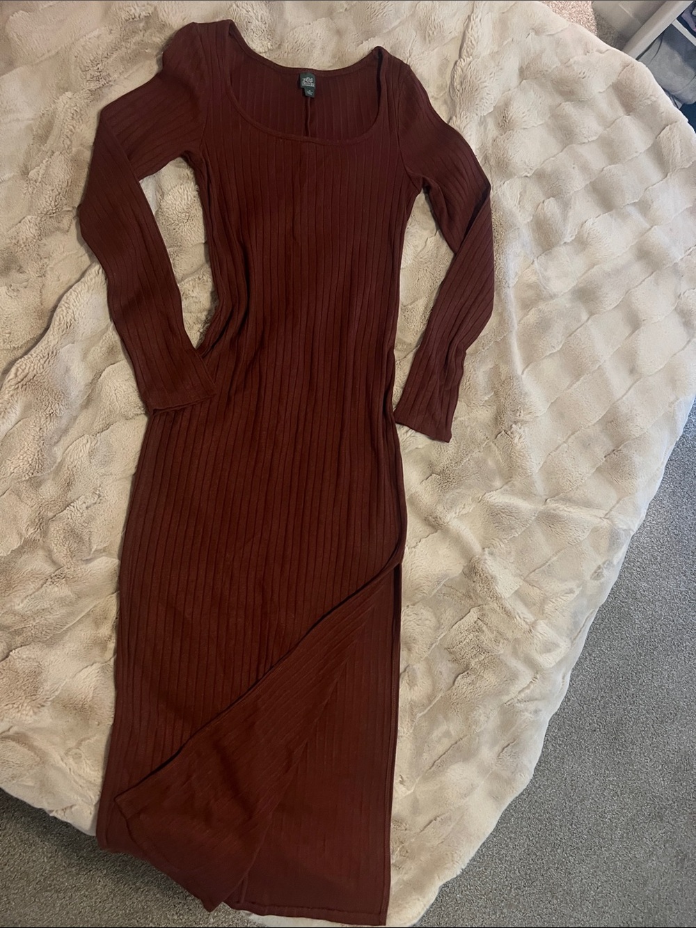 wild fable Ribbed Long Sleeve Midi Dress in Deep Brown